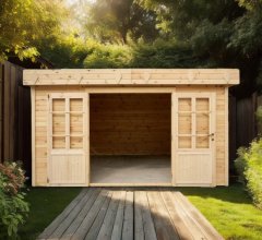 Abri Kylian mono pente, Madriers épicéa 28mm, 3.76 x 3.70m, 13.91m²