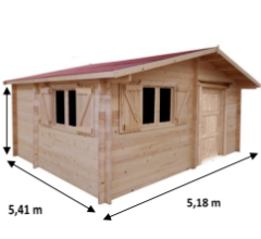 Abri Cozy,  Madriers épicéa 60mm, 5.20 x 5.40m, 28m² - CZ5046.02L