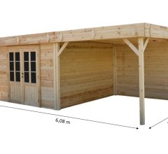 Abri Kylian mono pente avec bûcher, Madriers épicéa 28mm, 3.00 x 3.00m, 9.00m²