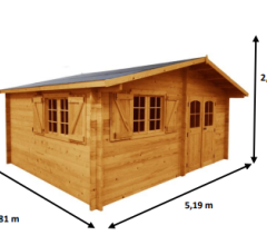 Abri Naira bas, Madriers épicéa 42mm, 5.2 x 4.8m, 25m²-NAR5040.02L