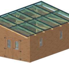 Abri photovoltaïque Wattoit 6kWc, THT lamellé collé 120 x 120 mm, 3.75 x 6.97 m, 26.14 m²