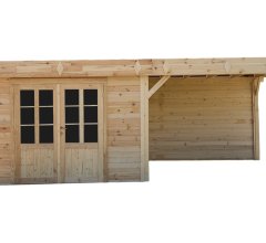 Abri Kylian mono pente avec bûcher, Madriers épicéa 28mm, 3.00 x 3.00m, 9.00m²