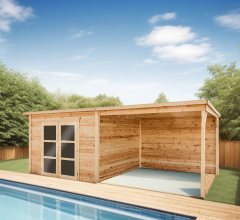 Abri Poolhouse Napoli avec bucher, Epicéa Madriers 42 mm, 6.20 x 3.20m, 19.80m²