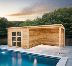 Abri Poolhouse Napoli avec bucher, Epicéa Madriers 42 mm, 6.20 x 3.20m, 19.80m²