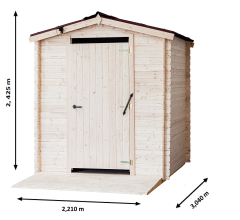 Toilette sèche PMR, Epicéa en Madriers 20 mm, 2.10 x 2.21m, 4.64m²