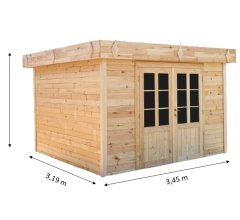 Abri Kylian mono pente, Madriers épicéa 28mm, 3.00 x 3.00m, 9.00m²