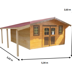 Abri Balmont avec bûcher, Madriers épicéa 28mm, 4.0 x 3.0m, 12m²