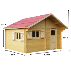 Abri Cozy bas, Madriers épicéa 60mm, 5.2 x 4.8m, 25m² - CZ5040.02L