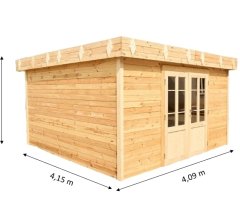 Abri Kylian mono pente, Madriers épicéa 28mm, 3.76 x 3.70m, 13.91m²
