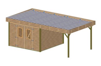 Abri Thibault avec bûcher, THT Madriers 19mm, 3.00 x 3.50m + 2.75 x 3.50m , 20.13m²