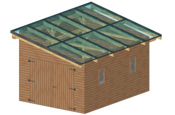Garage photovoltaïque Wattoit, THT lamellé collé 120 x 120 mm, 3.75 x 5.82m, 21.83 m²