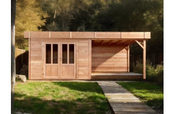 Abri avec bûcher Diane, Douglas Madriers 28mm, 5.75 x 3.00m, 17.25m²
