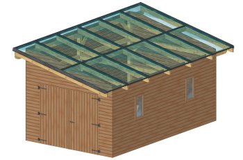 Garage photovoltaïque Wattoit, THT lamellé collé 120 x 120 mm, 3.75 x 6.97m, 26.14 m²