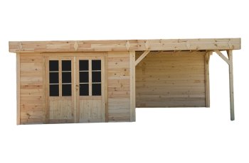 Abri Kylian mono pente avec bûcher, Madriers épicéa 28mm, 3.00 x 3.00m, 9.00m²