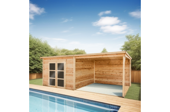 Abri Poolhouse Napoli avec bucher, Epicéa Madriers 42 mm, 6.20 x 3.20m, 19.80m²