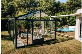 Serre Supra, aluminium, structure avec différentes couleurs, 3.80 x 6.04 m, 23m²